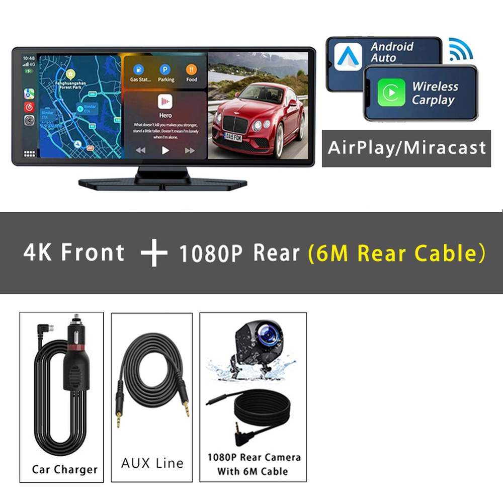 자동차 카메라 듀얼 블랙박스 대시캠 트럭 드라이브 녹음기 10 26 인치 4K 2160P 카플레이 안드로이드 자동 GPS 5G 와이파이 FM BT Dvr 122,000원