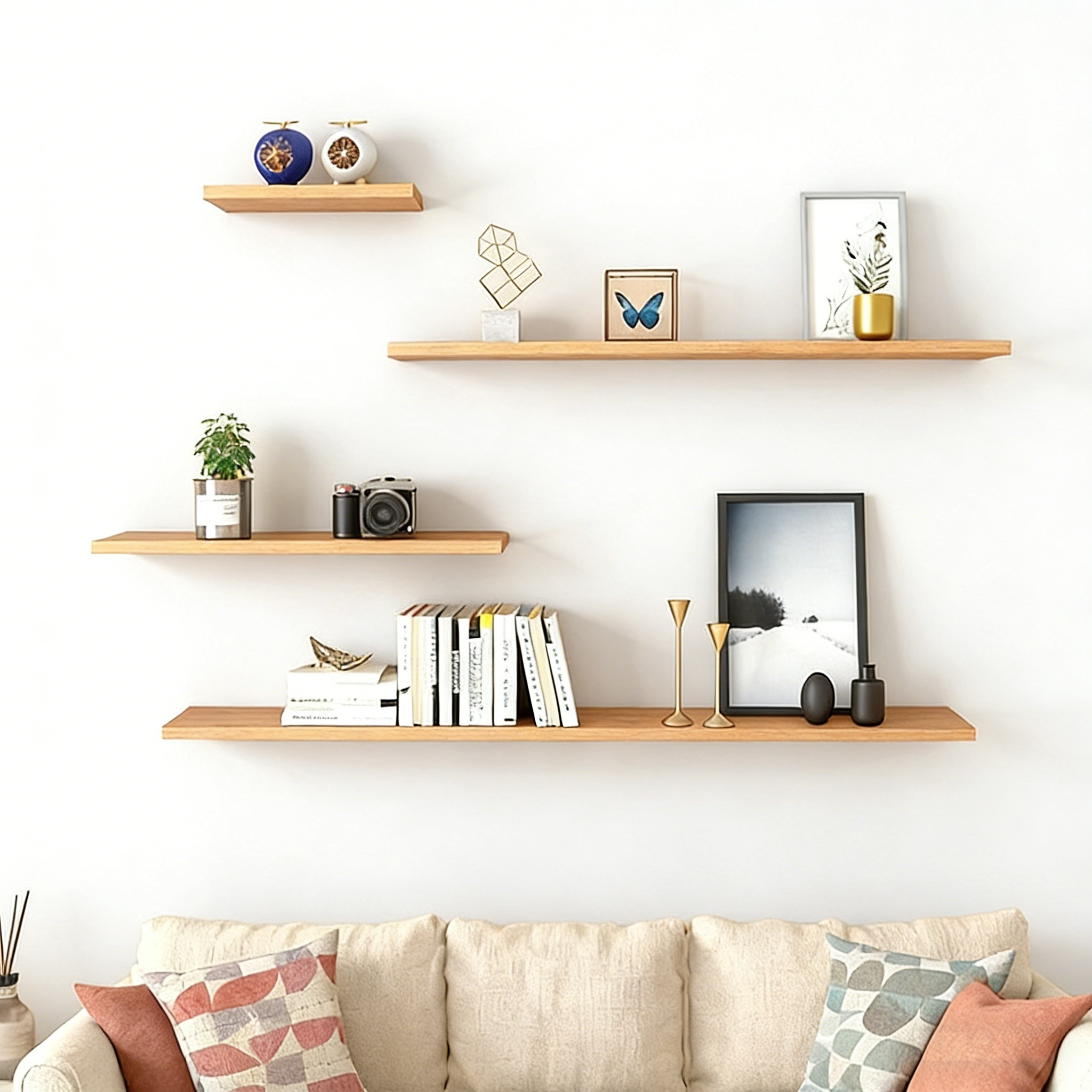 [FONDERA] 통원목 튼튼한 일자형 벽걸이 거치대 신상품 고하중 나무 인테리어 벽선반 세트 42,660원