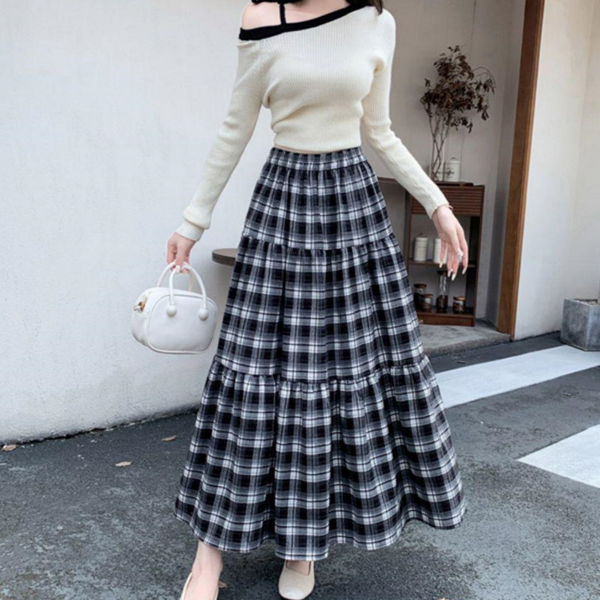 여성 롱 스커트 플레어 체크 데일리 롱 스커트 가을 74,780원