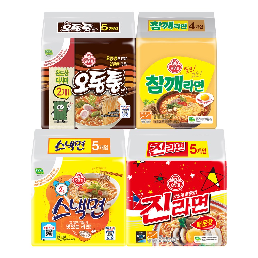오뚜기 봉지라면 4종 세트(스낵면+진매+참깨라면+오동통면), 4팩 17,200원