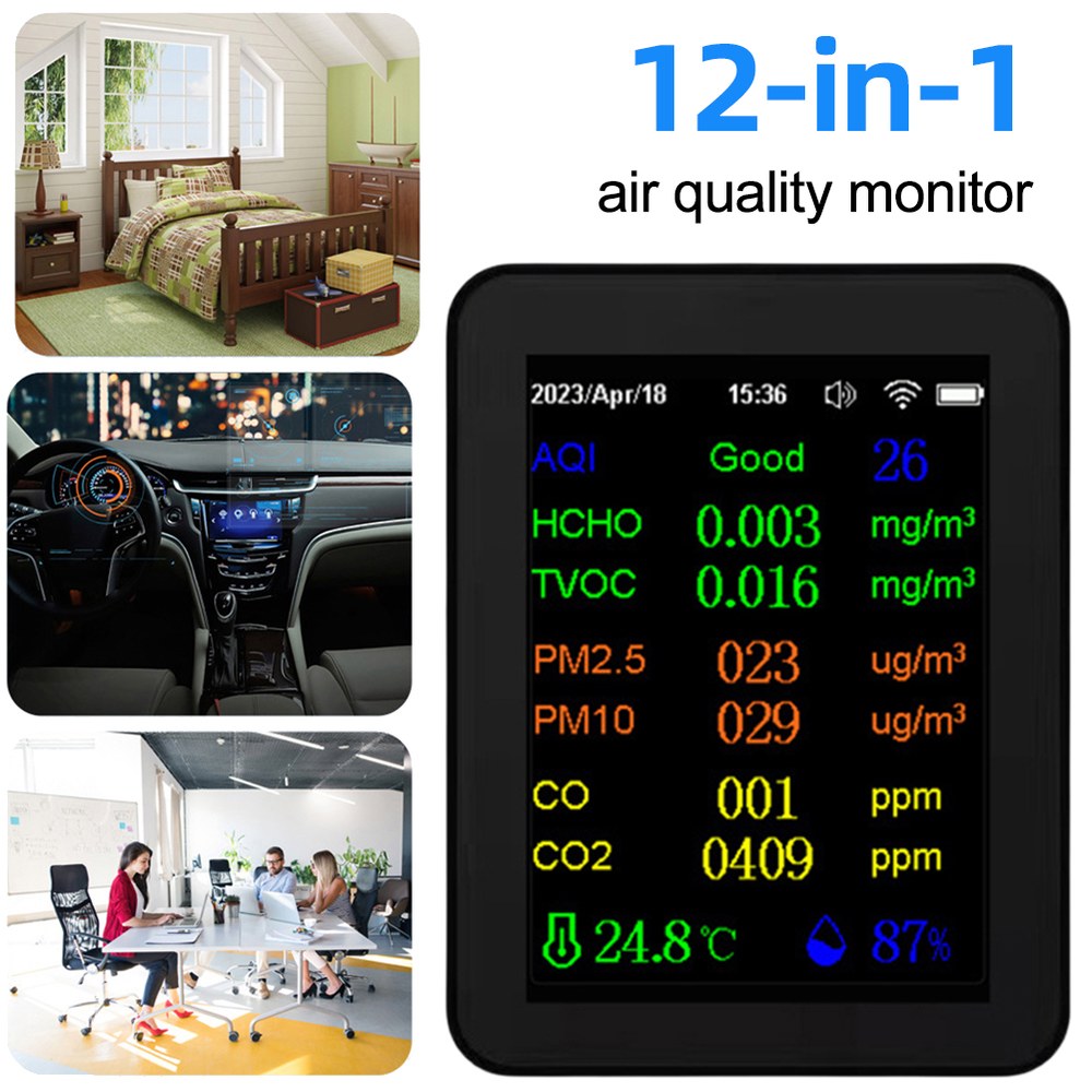 다기능 CO2 계량기 디지털 온도 습도 테스터, 이산화탄소 TVOC HCHO 감지기, 공기질 모니터, 12 in 52,400원