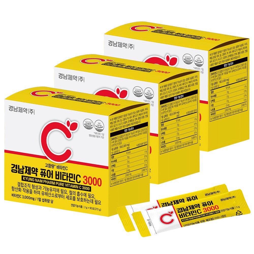 경남제약 퓨어 비타민C 3000 고함량 90포, 270g, 3개 41,900원