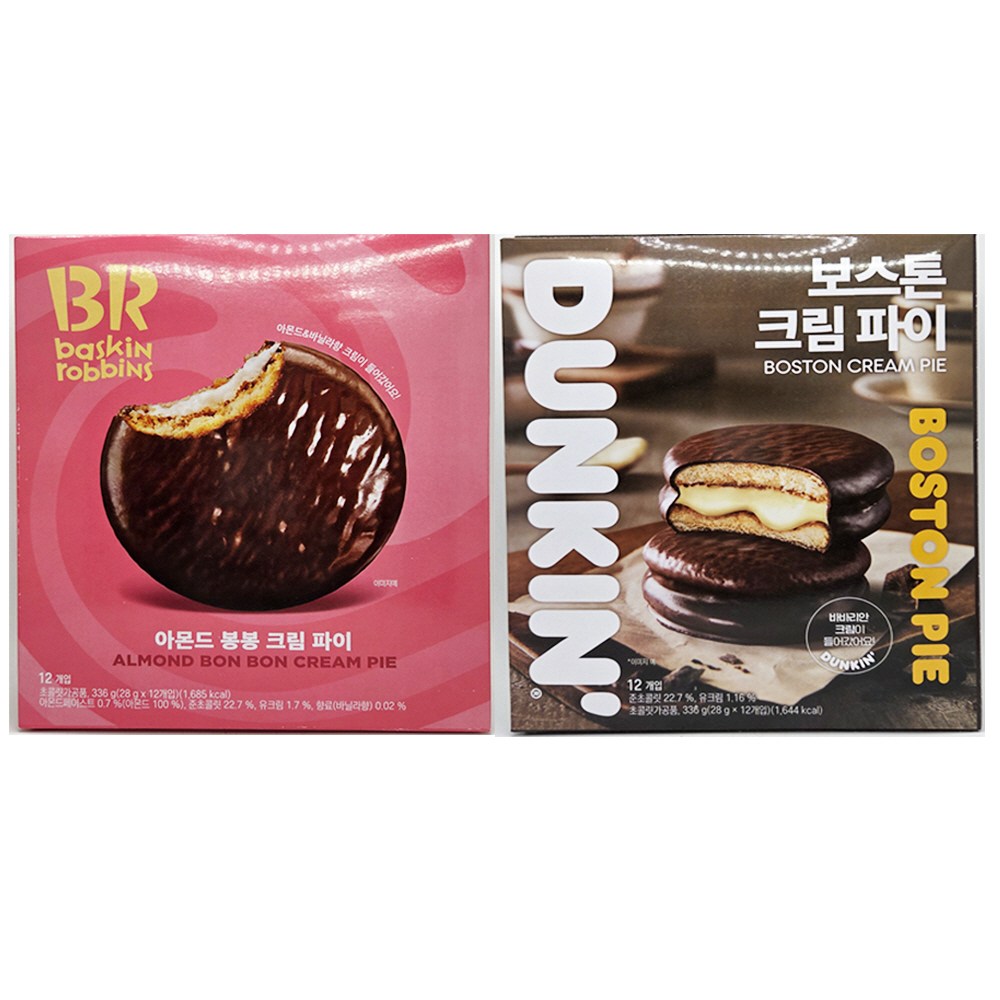 베스킨라빈스 아몬드 봉봉 크림 파이 12P + 던킨 보스턴 크림파이 12P, 28g 12,500원