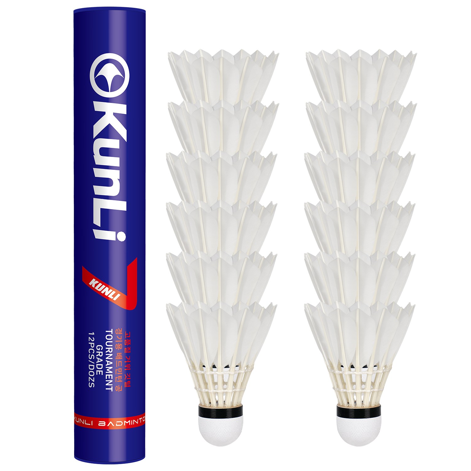 KUNLI 배드민턴셔틀콕7호 고품질 거위깃털 1타12개입 내구성 안정성 우수 경기훈련양용, 1박스, 12개입, 77속 39,000원