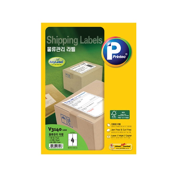 (PRINTEC) 애니라벨 물류관리용 V3140-100 (4칸/100매/사이즈:98.73X138.94) 14,000원