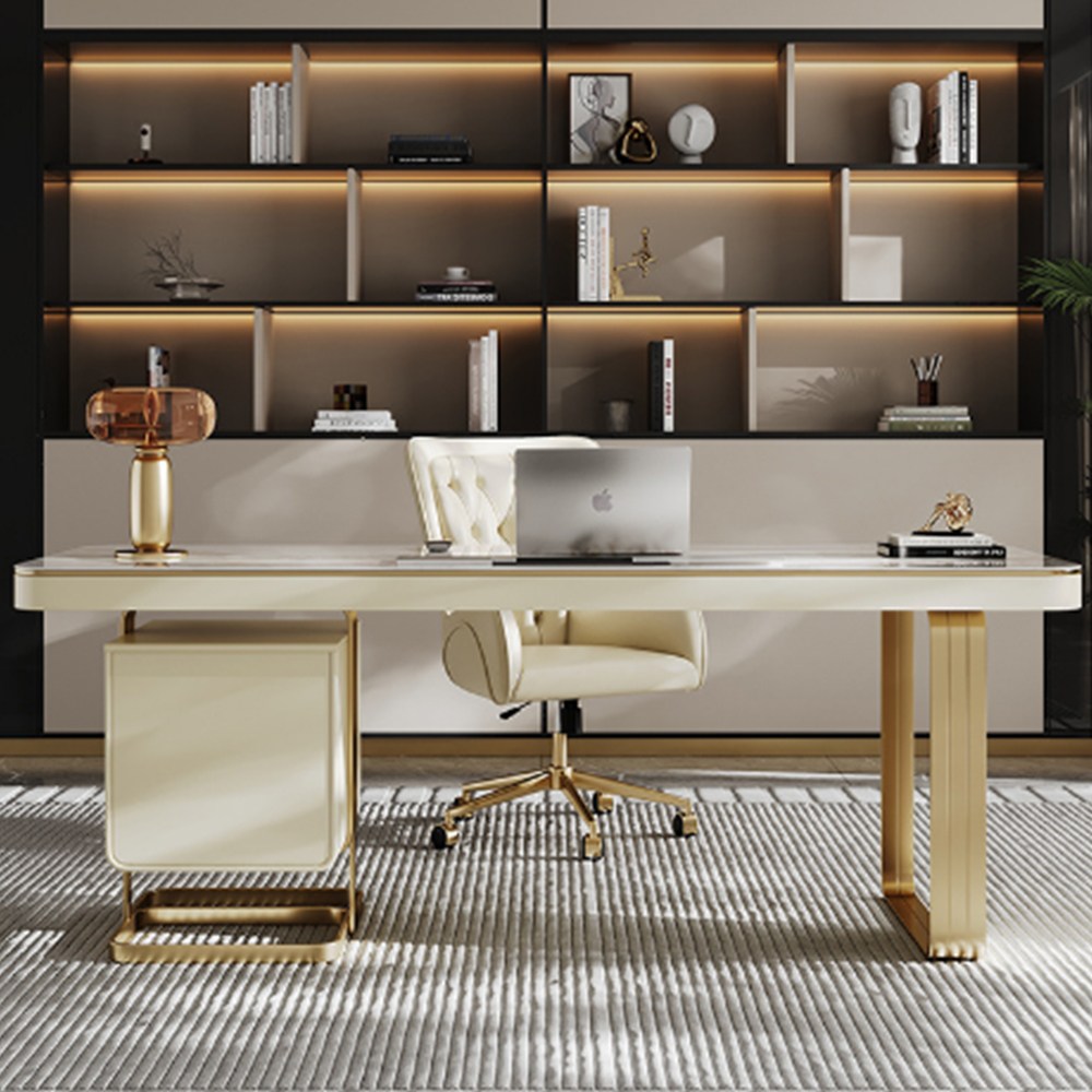 피아라 책상 사무실 서재 중역용 고급 상판 서랍장 병원 원장실 상담실 컴퓨터 PC 데스크, 화이트골드 1,550,000원