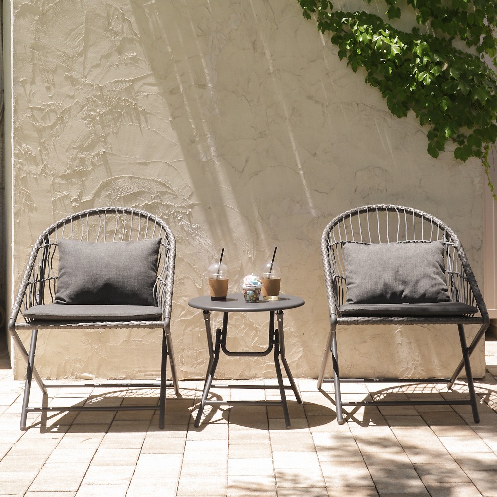 지엠퍼니처 트링카 라탄 접이식 폴딩 카페 테라스 야외용 의자 테이블 세트 (쿠션/방석포함) 198,000원