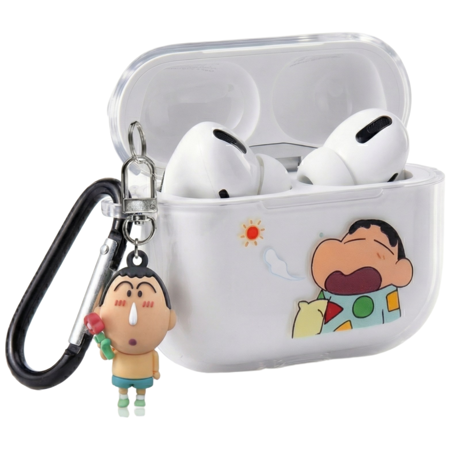 짱구 정품 에어팟 투명 하드 일체형 케이스 + 카라비너 + 랜덤 피규어 키링 1개 세트, 1개, 하품짱구, 에어팟프로3 17,900원