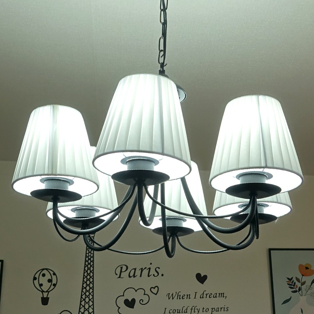 프린스 6등 국내생산 등기구 조명 방등 거실등 인테리어 카페조명 (LED전구 증정), 아이보리 주름갓 245,000원