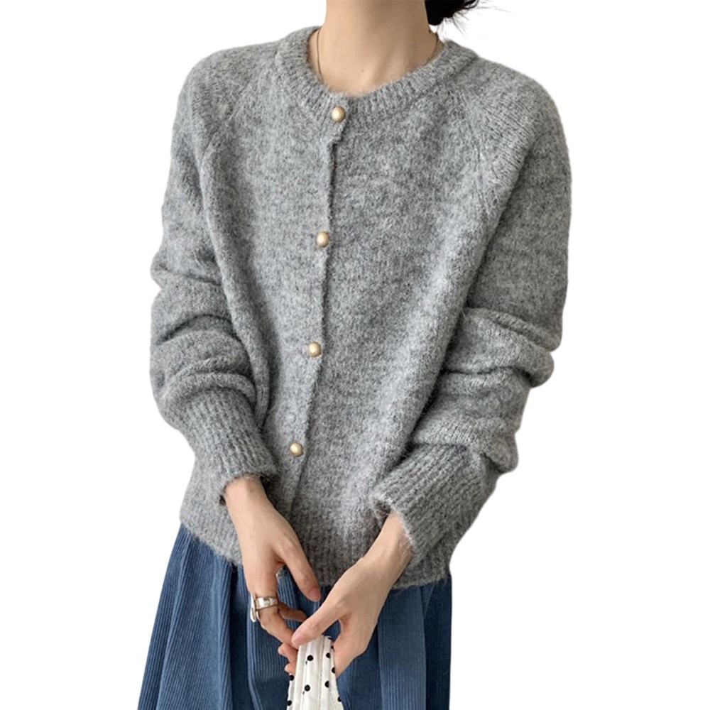 보씨엘 여성 헤어리 니트 가디건 라운드넥 가을 겨울 베이직 스웨터 멜란지 36,000원