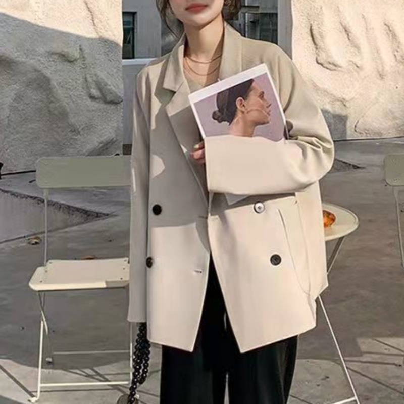 Makone 여성 박시핏 캐주얼 정장 자켓 더블 브레스트 심플 빈티지 데일리 양복자켓 25,900원