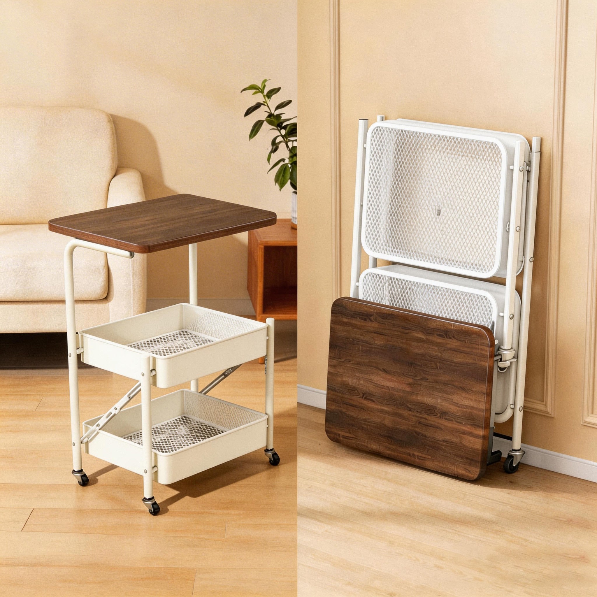 이동식 트롤리 다용도 선반형 수납 카트 접이식 수납 선반, 1단, 흰색-3단 35,800원