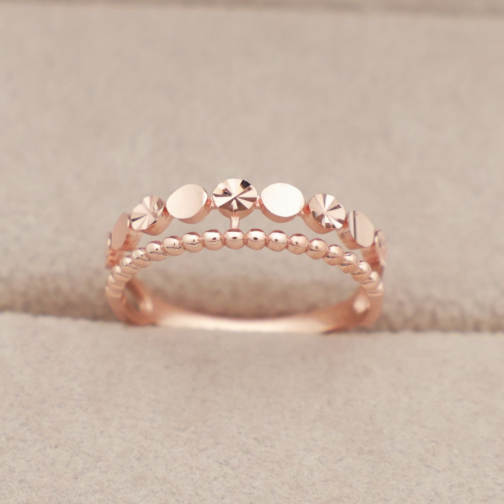 14k 18k 로즈골드 볼룸 두줄 반지 컷팅 모녀 우정 트윈 행운 패션 심플 데일리 선물 레이어드(R289)체리스 344,830원