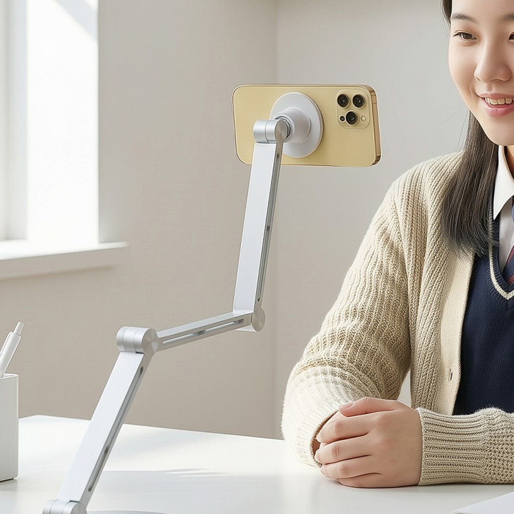 맥세이프 마그네틱 핸드폰 자바라 거치대 누워서 유튜브 침대 항공샷 수직 촬영, 실버 39,900원