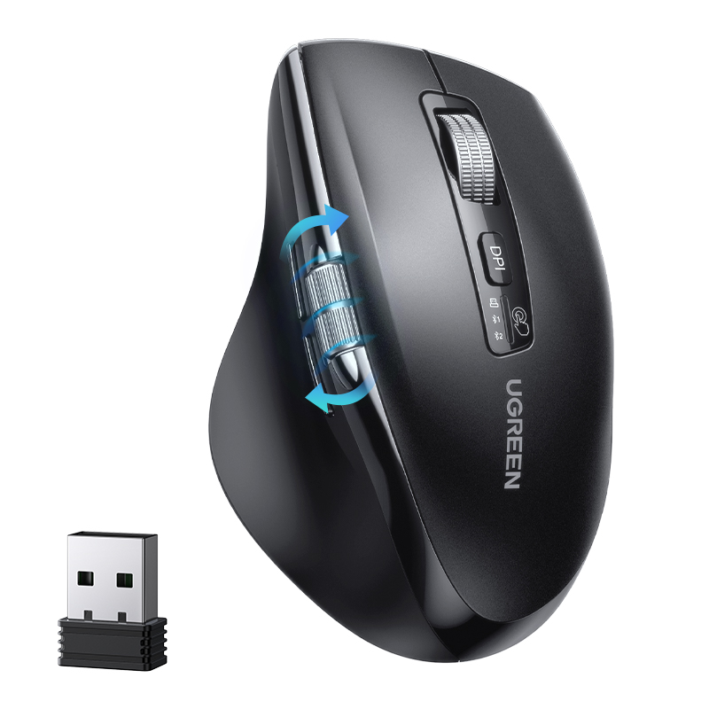 UGREEN 유그린 5000DPI 무한휠 스크롤 멀티페어링 블루투스 무선 마우스 인체공학 저소음 마우스 맥북 태블릿 노트북 컴퓨터 PC 호환 자동절전모드, Black, M751, 현재가 29,900원