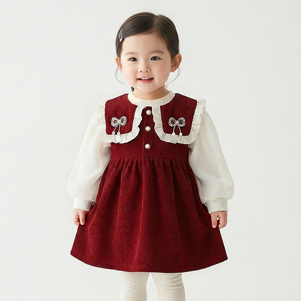 몽실이 스퀘어카라 레드 골덴원피스 여아용 유아 겨울 드레스 기모 2PCS 외출복 32,600원