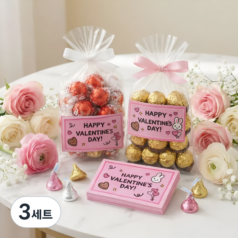 발렌타인데이 기프트 포장 데코 카드 15매 + 투명 opp봉투 15매 / 선생님 친구 커플 직장동료 초콜릿 선물 11,400원
