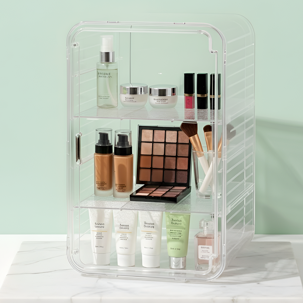 밀슨 대용량 아크릴 화장품 정리대 3단, 먼지 차단 화장대 수납장 향수 보관함 디스플레이 케이스 29,900원