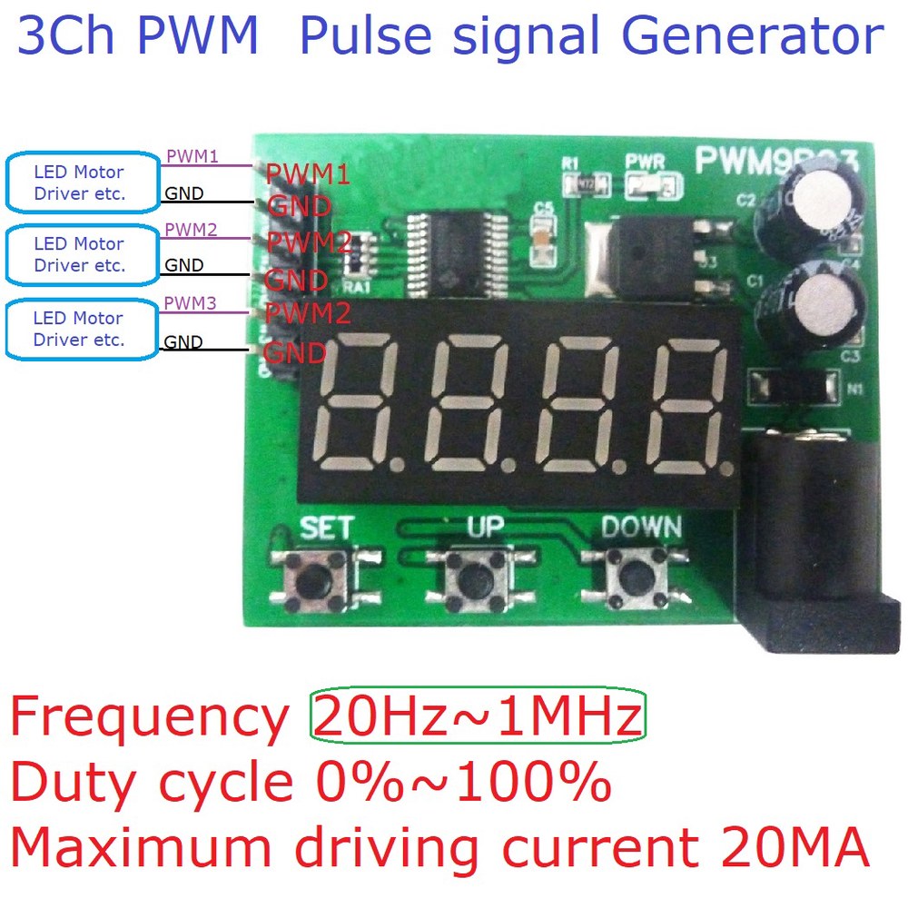 3 채널 20Hz-1MHZ PWM 기능 신호 발생기 듀티 사이클 주파수 구형파 가변 모듈 아두이노 모터 LED 용 15,400원