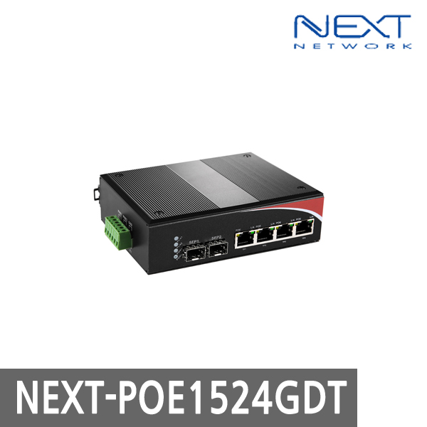 넥스트유 POE1524GDT 산업용 기가비트 2포트 SFP / 포트 TP POE 광스위치 / 포트당 30W 전력공급 / PD 지원 165,100원