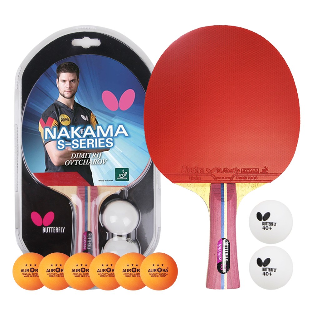 버터플라이 탁구라켓 쉐이크 핸드 양면 카본 NAKAMA S-3 + 오로라 탁구공, 1개 121,000원