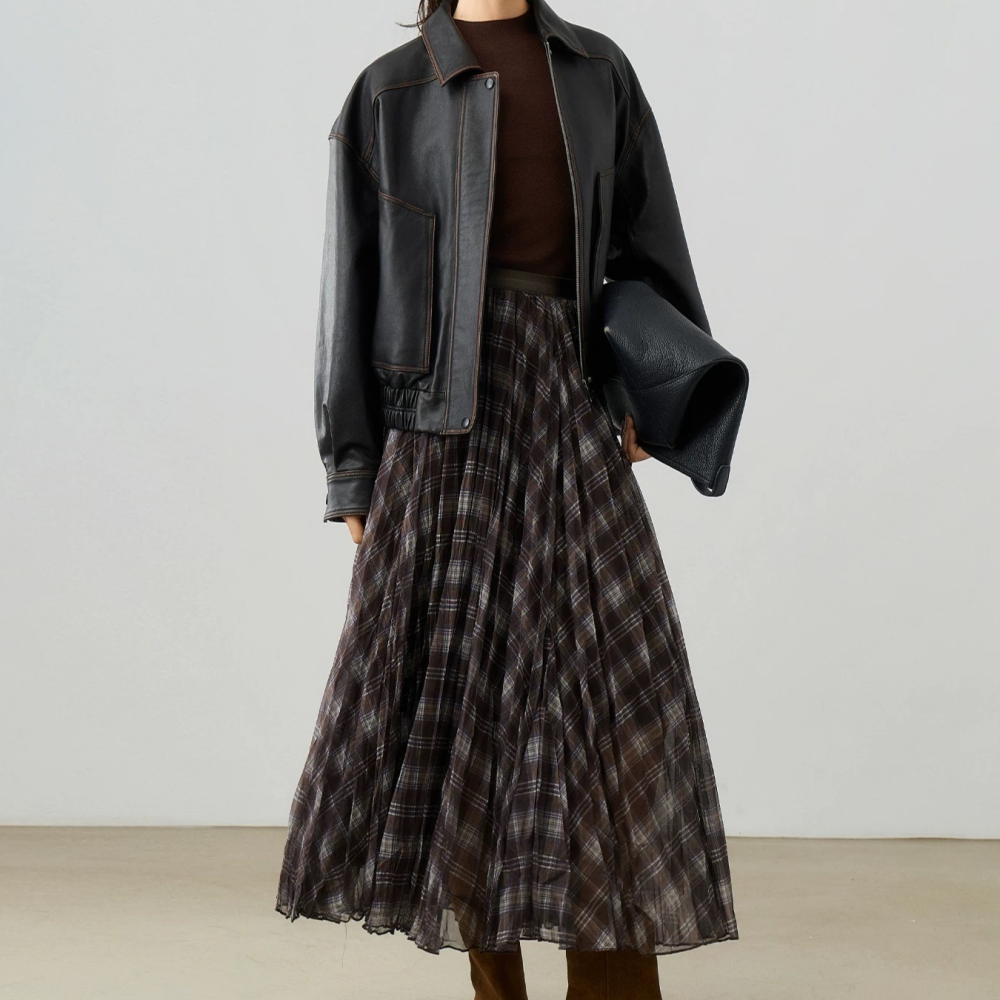 와이와이(YY) 쉬폰 플레어 체크 스커트 28,900원