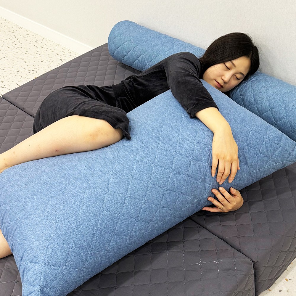 등편한 빵빵한 누빔솜 등받이 발 침대 대형 침대 쇼파 허리 쿠션 커버포함 100x60, 빈티지블루 29,790원