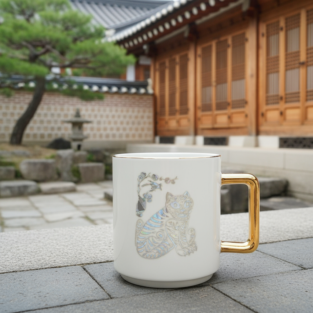 골드드림24k 호작도 자개 머그컵 외국인선물 집들이선물 1p, 2p, 1세트, 호작도 머그 (화이트+화이트) 85,800원