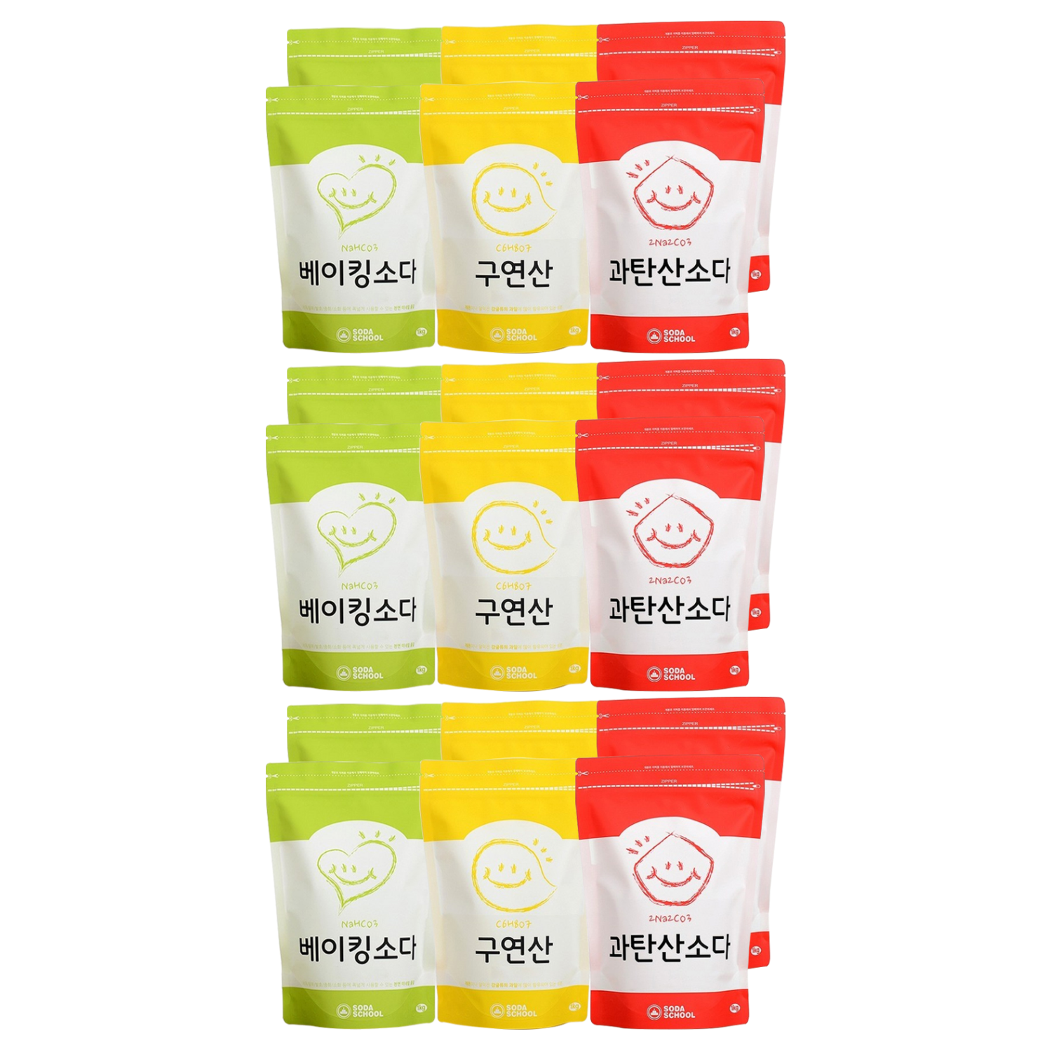 소다스쿨 베이킹소다1kg + 구연산1kg + 과탄산소다1kg 세트, 3세트 41,100원