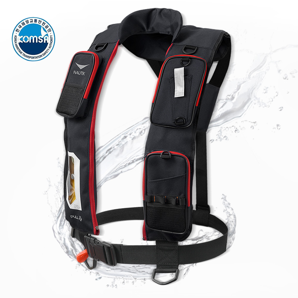 자동팽창식 구명조끼 해양수산부 인증 수분감지 국내제작생산 KOMSA 성인 착용성 얼음 바다선상 겨울낚시 레져 노틱 해수부인증, 노틱포켓_블랙 106,480원