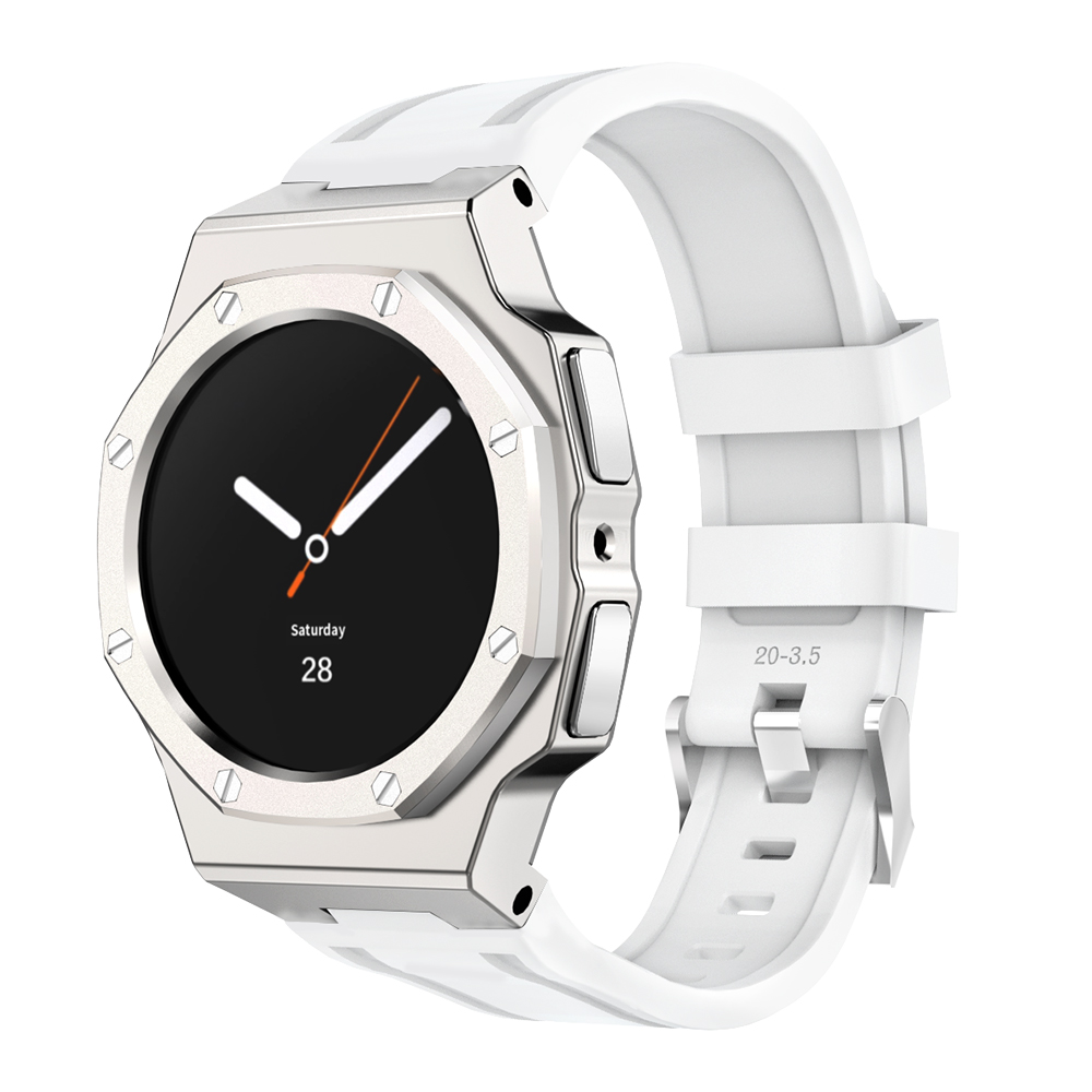 삼성 갤럭시워치8 클래식 40 44 46mm 호환 일체형 합금 메탈 케이스 실리콘 밴드 풀커버 보호 스트랩 세트, 티타늄 화이트 94,700원