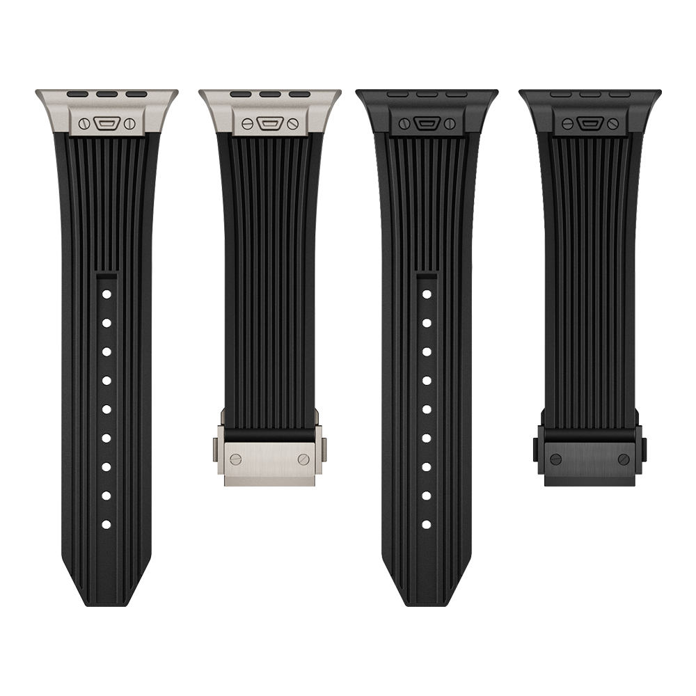 엔인원 애플워치 호환 실리콘 스트랩 메탈 디버클 시계줄 스트라이프 디자인, 티타늄+블랙 29,900원