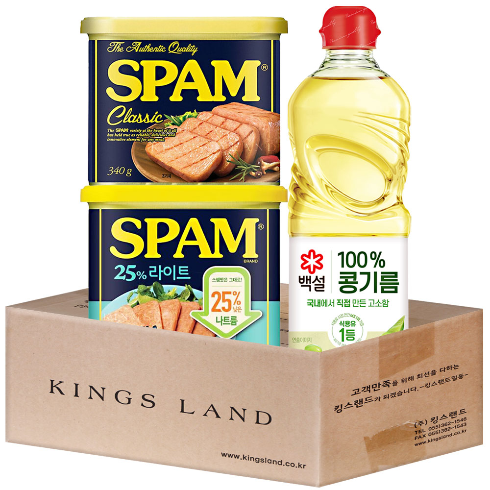 (킹스랜드)스팸 25%라이트 340g+스팸 클래식 340g + 콩기름 0.5L, 1세트, 1.18kg 15,500원