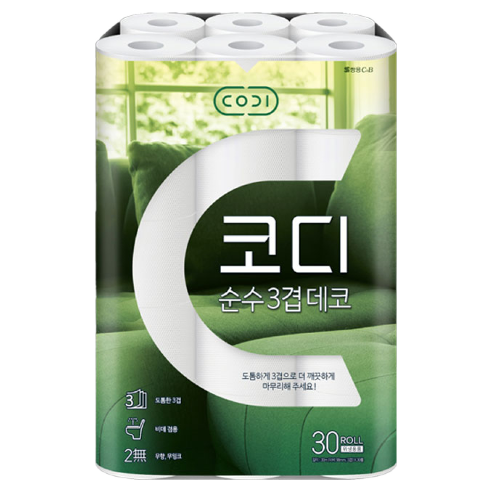 코디 순수 최신리뉴얼 3겹 데코 30m 30롤 두루마리 롤화장지 16,400원