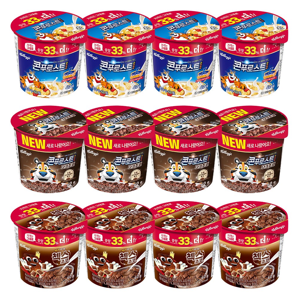 켈로그 컵시리얼 40g (콘푸로스트 다크초코 4 콘푸로스트 4 첵스 4), 1개, 480g 16,900원