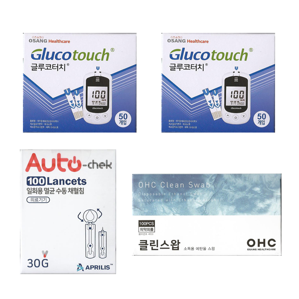 오상헬스케어 글루코터치 혈당시험지 혈당측정검사지 200매+채혈침200개+알콜솜200매 SW 52,800원