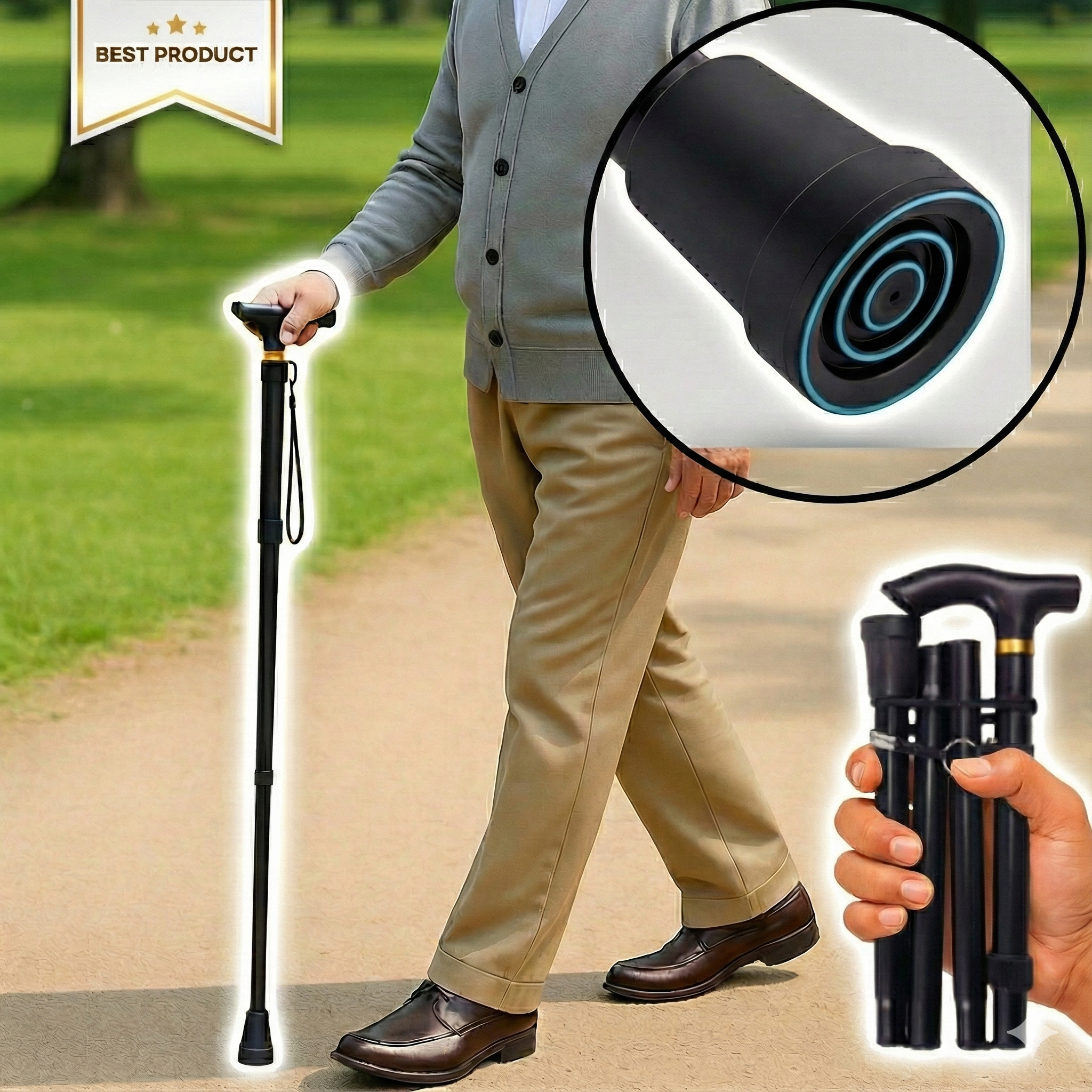 모노리 5단 길이조절 접이식 초경량 미끄럼방지 어르신 지팡이 9,800원