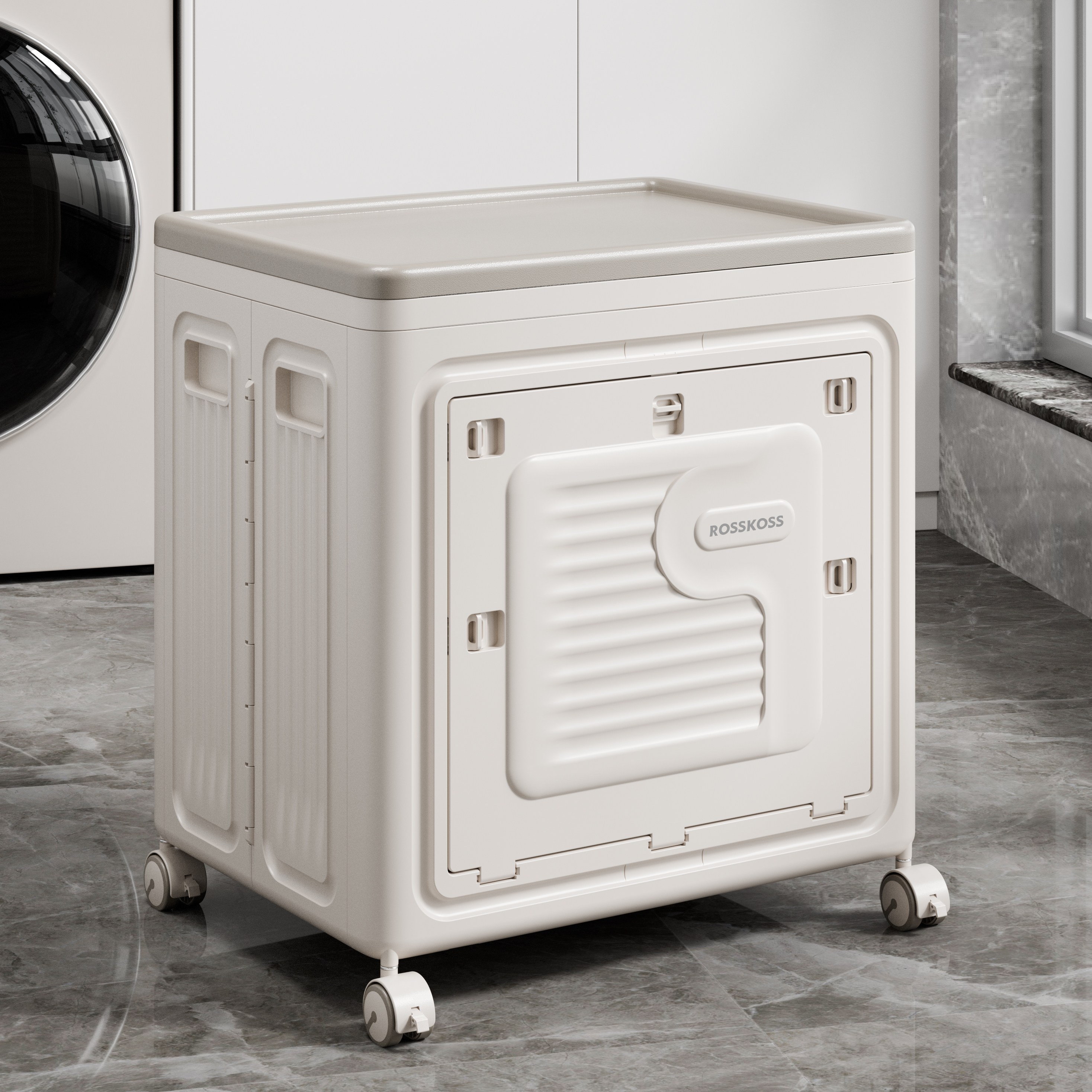 ROSSKOSS 대용량 폴딩 리빙박스 대형 접이식 수납함 옷정리 360도 이동식 이불 정리함, 1개, 화이트 42,560원