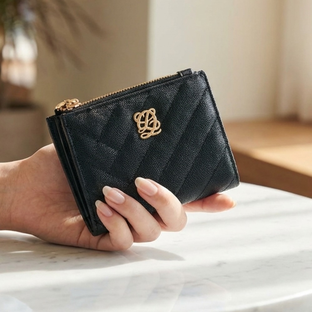 [선물포장] 루이까또즈 여성 소가죽 퀼팅 반지갑 지퍼 미니지갑 여자 학생 직장인 카드지갑 99,000원