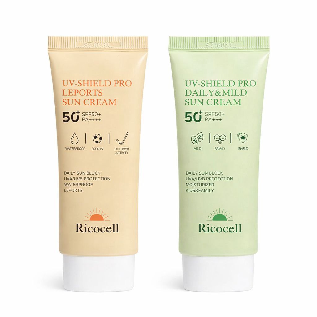 리코셀 유브이 쉴드 프로 레포츠 선크림 (SPF50+ PA++++) 데일리 앤 마일드 선크림 (SPF50+ PA+++) 70ml 각 1+1, 1개, 140ml 12,000원