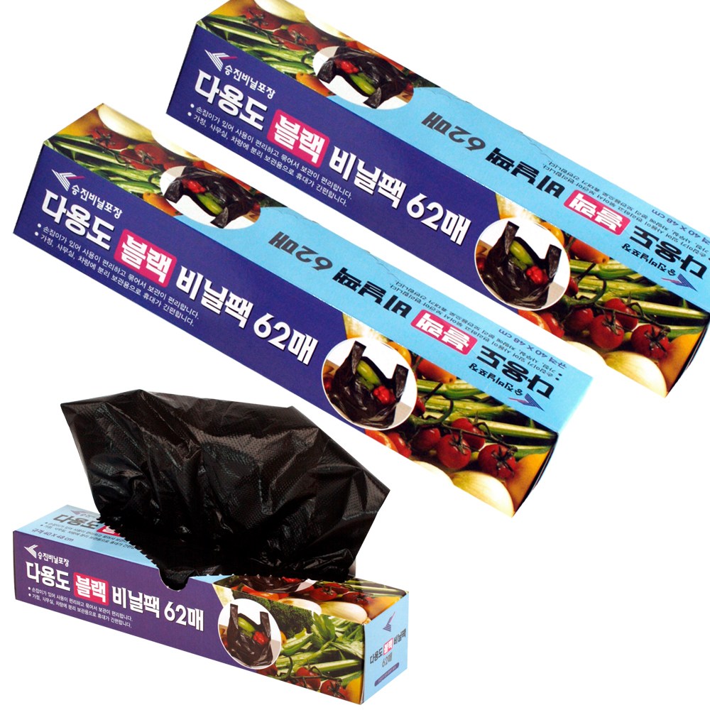 뽑아쓰는 두꺼운 비닐봉투 국산 손잡이 비닐팩 검정62매 + 검정62매 8,400원