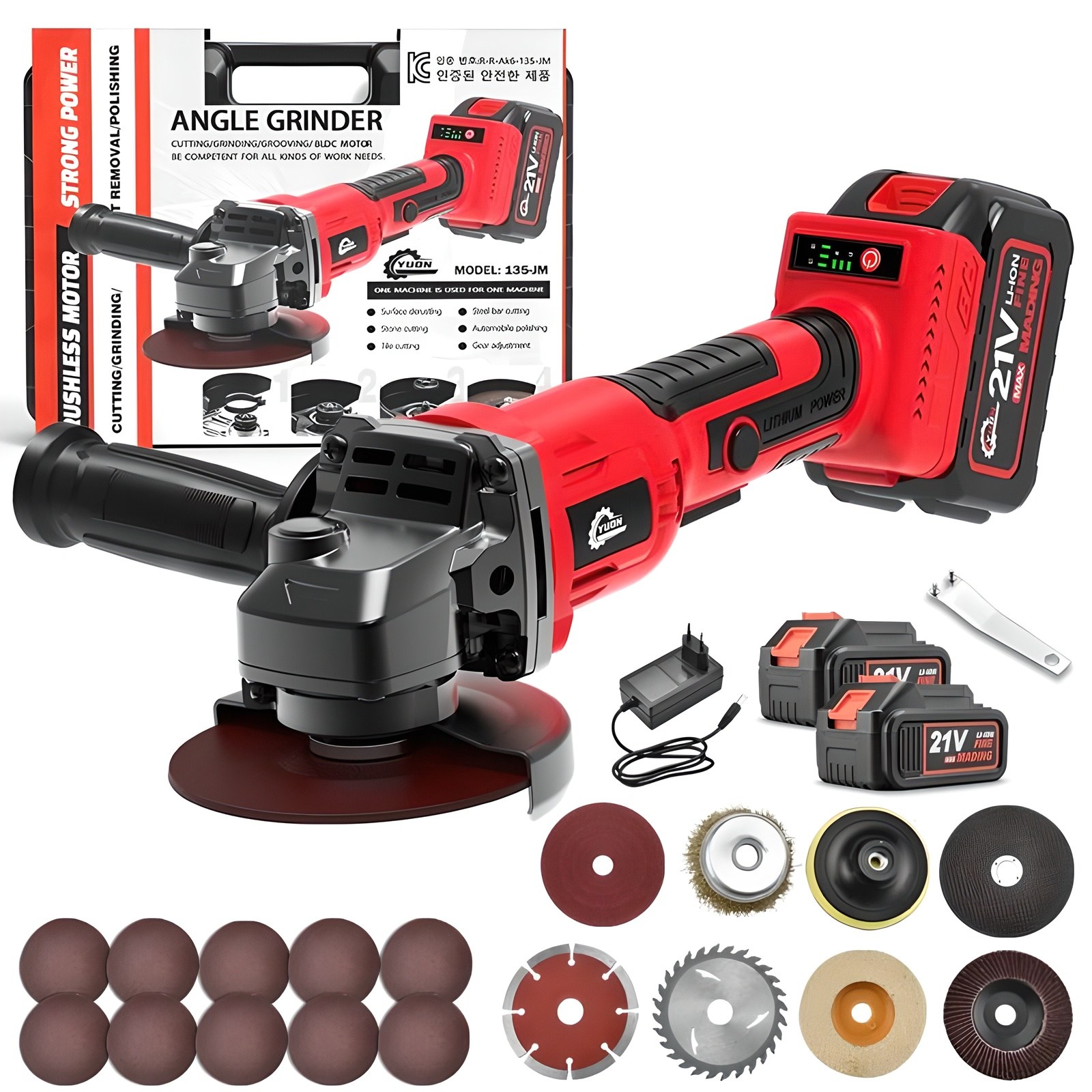 YUON 독일기술 21V 무선 충전 그라인더 핸드 프리미엄 브러시리스, 1세트 128,980원