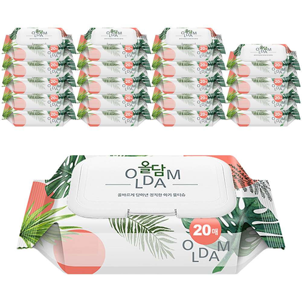 [비건라이프] 올담 휴대용 아기물티슈 캡형, 60g, 20매, 20개 17,500원