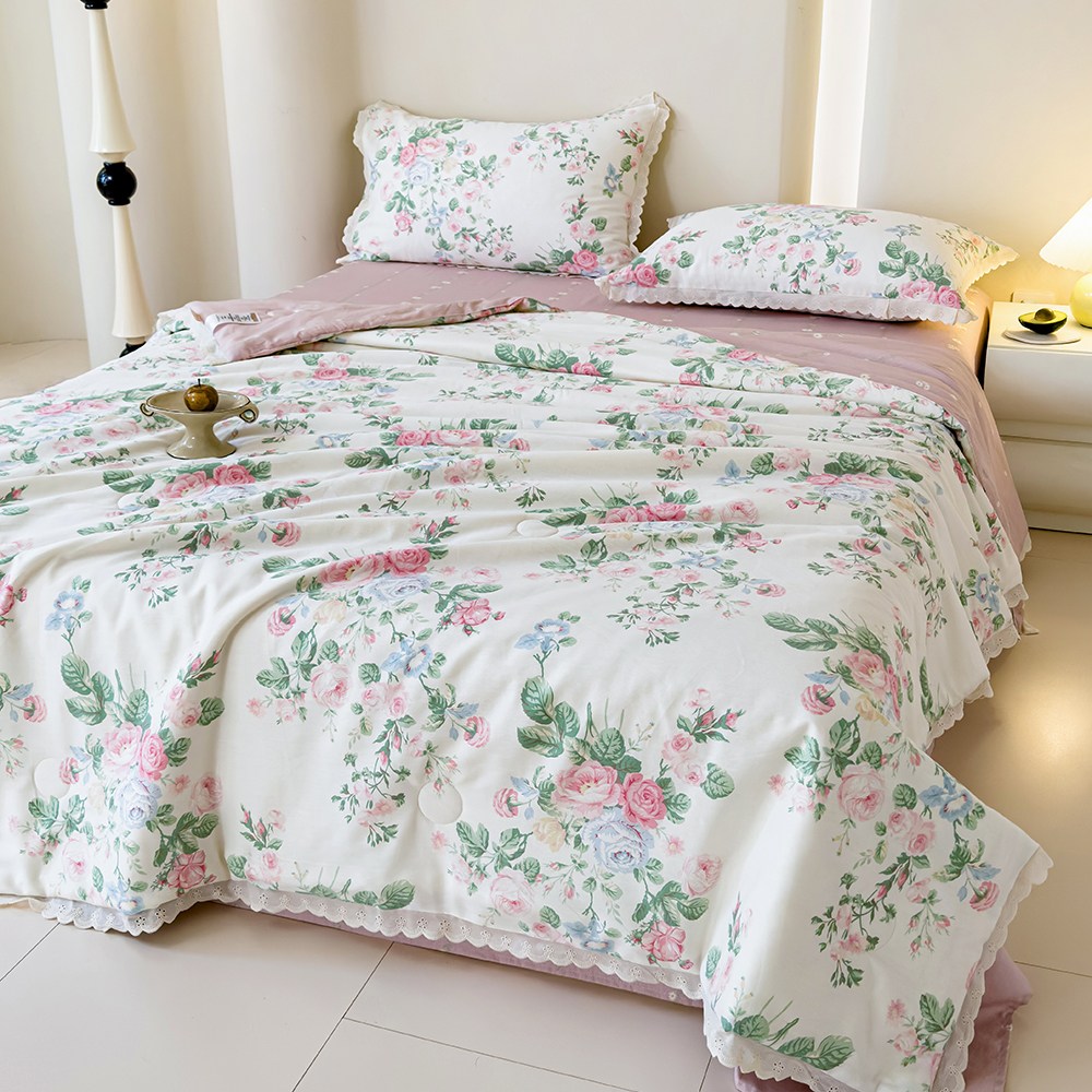 몽란 워싱 순면 차렵이불 레이스 여름이불 양면  꽃무늬 41,710원