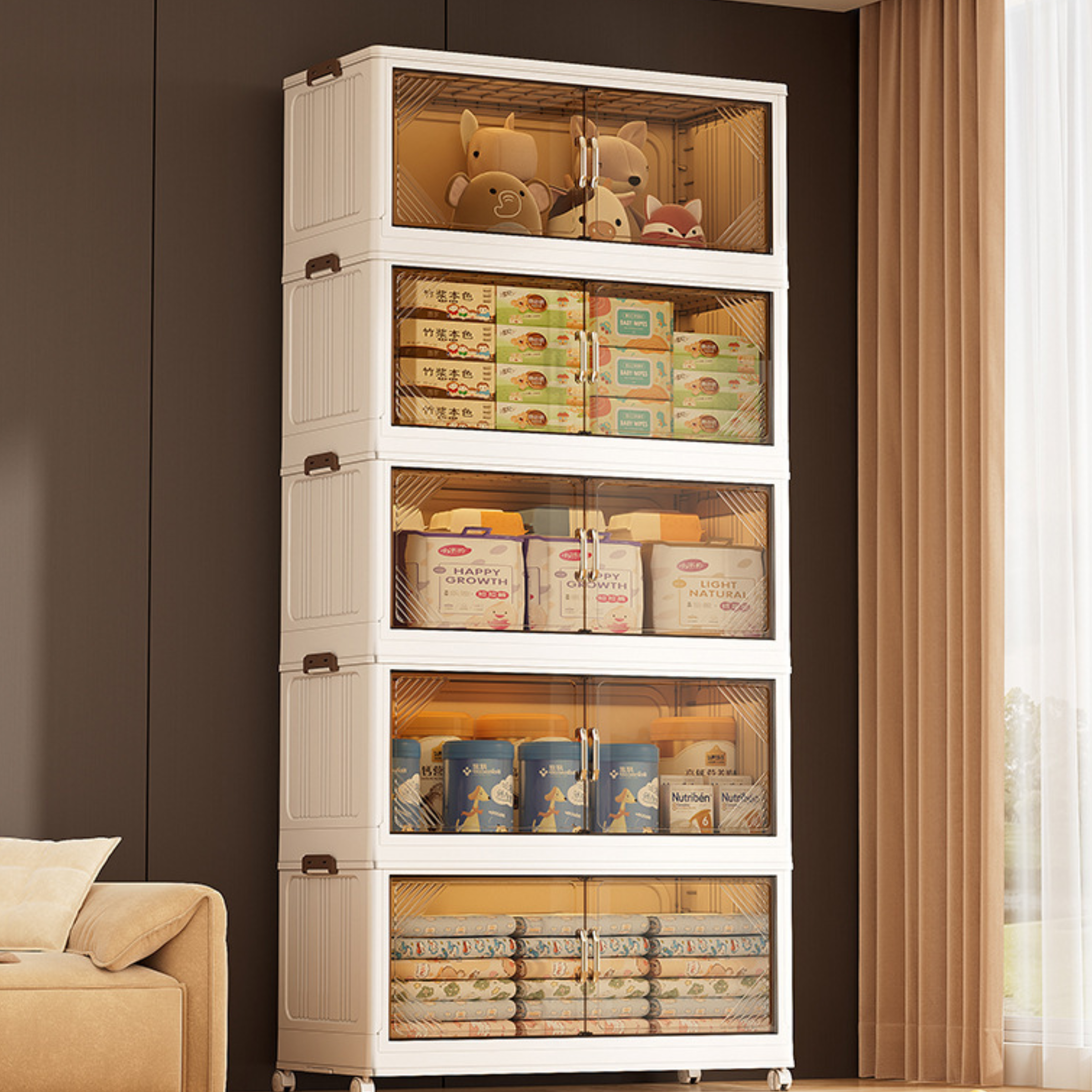 프란다스 대용량 다용도 접이식 리빙박스 이동식 플라스틱 수납 정리함, 투명색 × 5단 114,900원