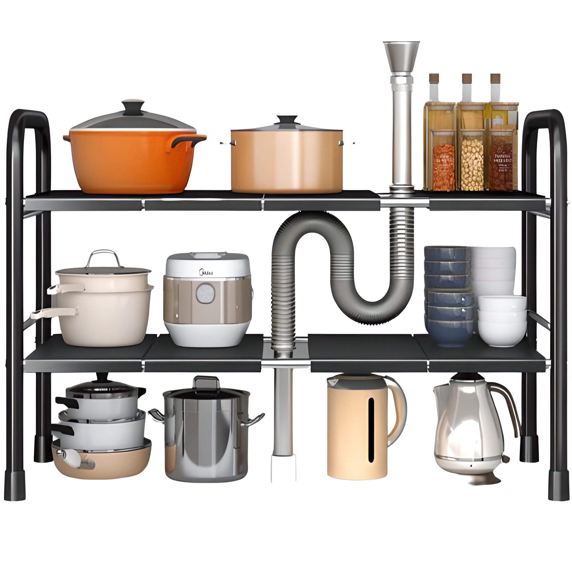 AREUM 강화철제 싱크대정리선반 씽크대하부정리대 씽크대정리선반 후라이팬정리대, 단일색상 30,410원