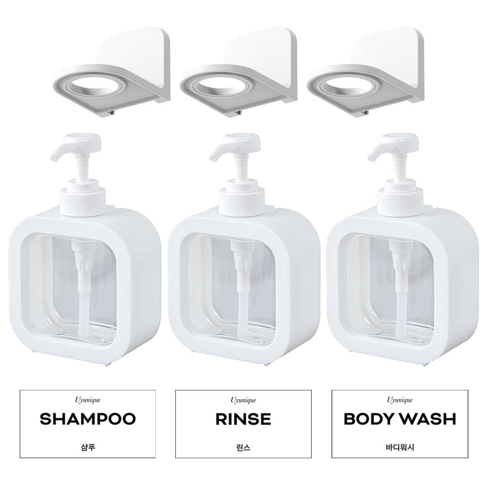[3종] 우유닉 욕실 디스펜서 샴푸통 공병 샴푸걸이, 화이트, 1세트 24,990원