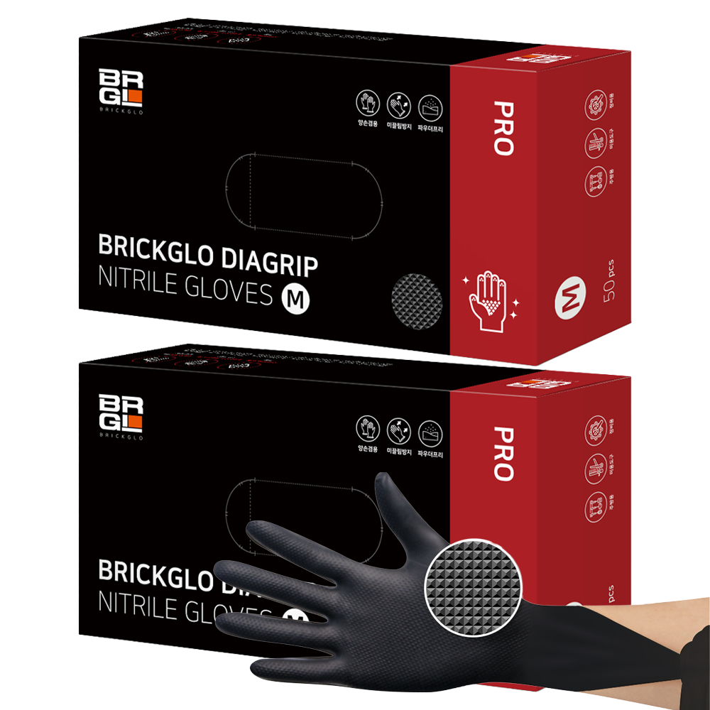 브릭글로 다이아그립 프로 니트릴 장갑 50p, 블랙, M, 2개, 현재가 19,200원