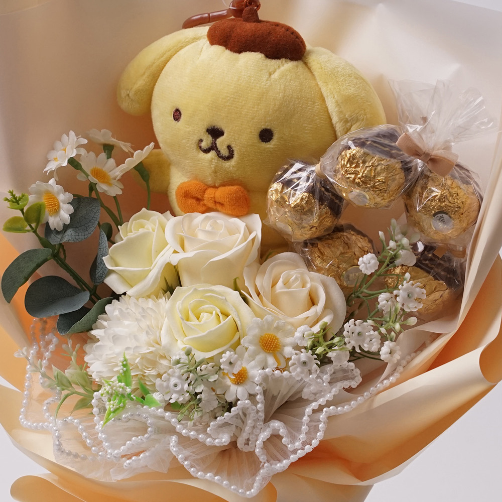 morningscent 초콜릿 입학식 축하 졸업식 산리오 진주레이스 페레로로쉐 비누꽃다발, 폼폼푸린 옐로우 29,800원