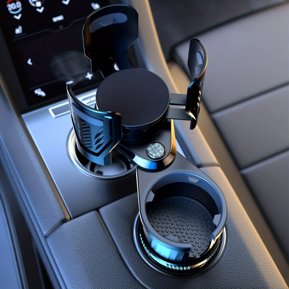 슈프렌 다기능 차량용 듀얼 컵홀더 2구 확장형 나침반 텀블러, 블랙(확장형,2구), 1세트 17,500원